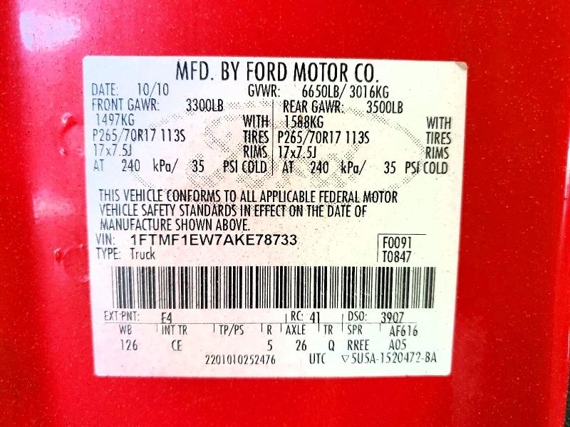 Продаж на аукціоні авто 2010 Ford F-150, vin: 1FTMF1EW7AKE78733, номер лоту: 55337756