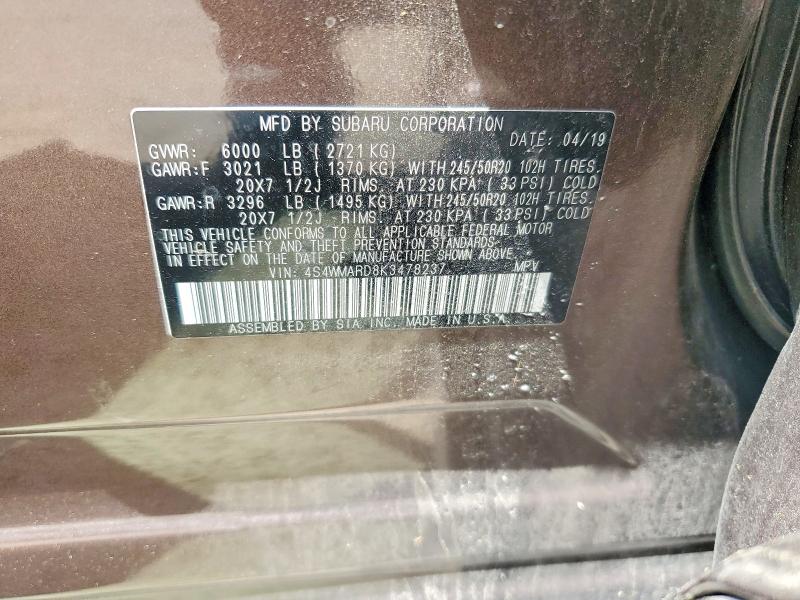 Aukcja sprzedaży 2019 Subaru Ascent, vin: 4S4WMARD8K3478237, numer aukcji: 54353336