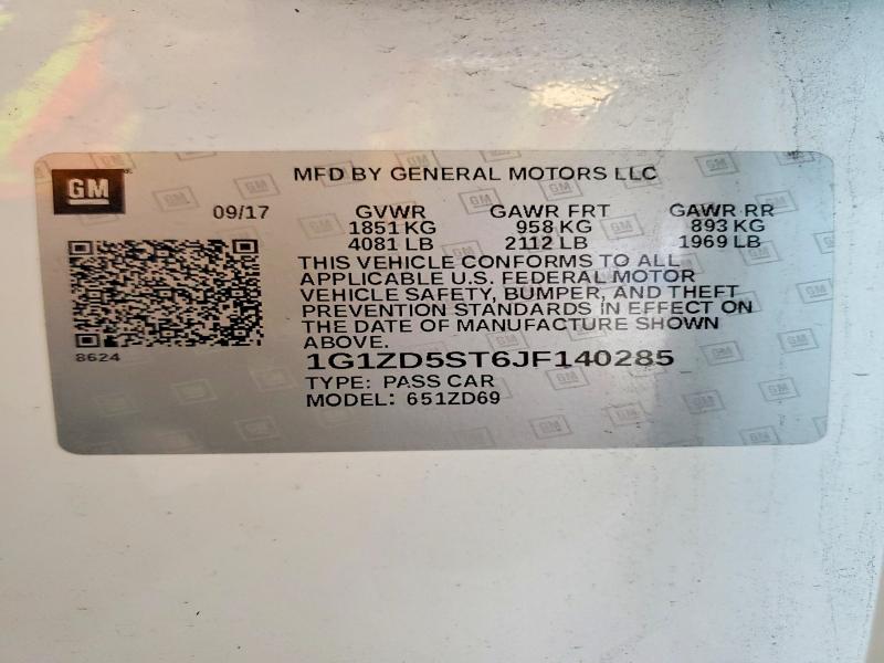 Продажа на аукционе авто 2018 Chevrolet Malibu, vin: 1G1ZD5ST6JF140285, номер лота: 52342876