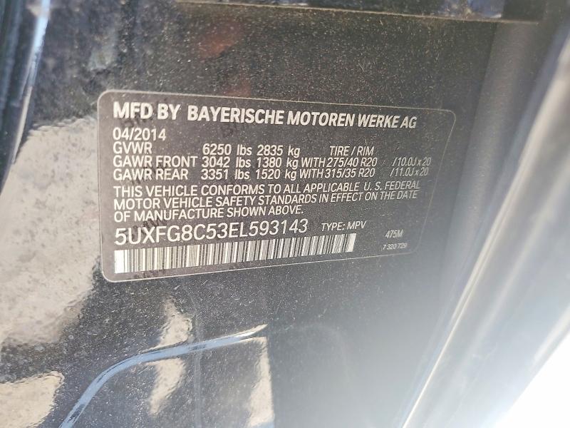 2014 Bmw X6 მანქანა იყიდება აუქციონზე, vin: 5UXFG8C53EL593143, აუქციონის ნომერი: 54204316
