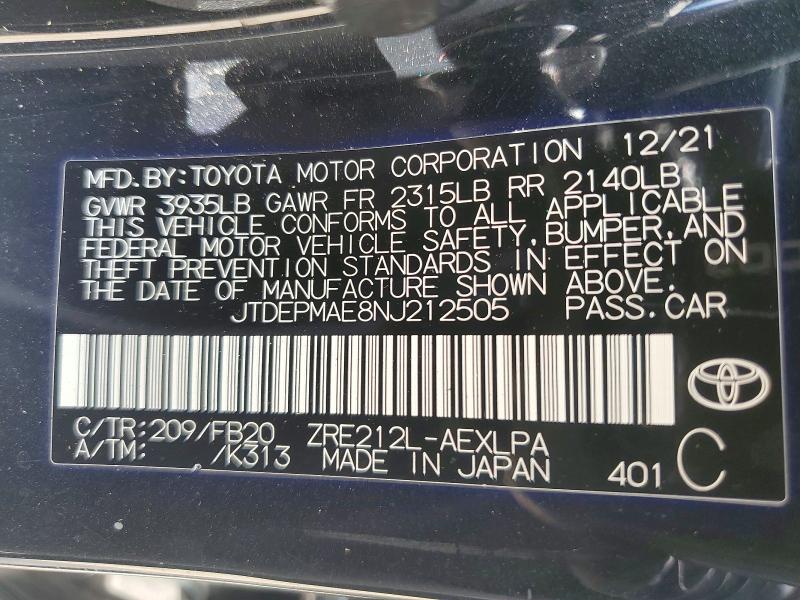 Auction sale of the 2022 Toyota Corolla, vin: JTDEPMAE8NJ212505, lot number: 53850396