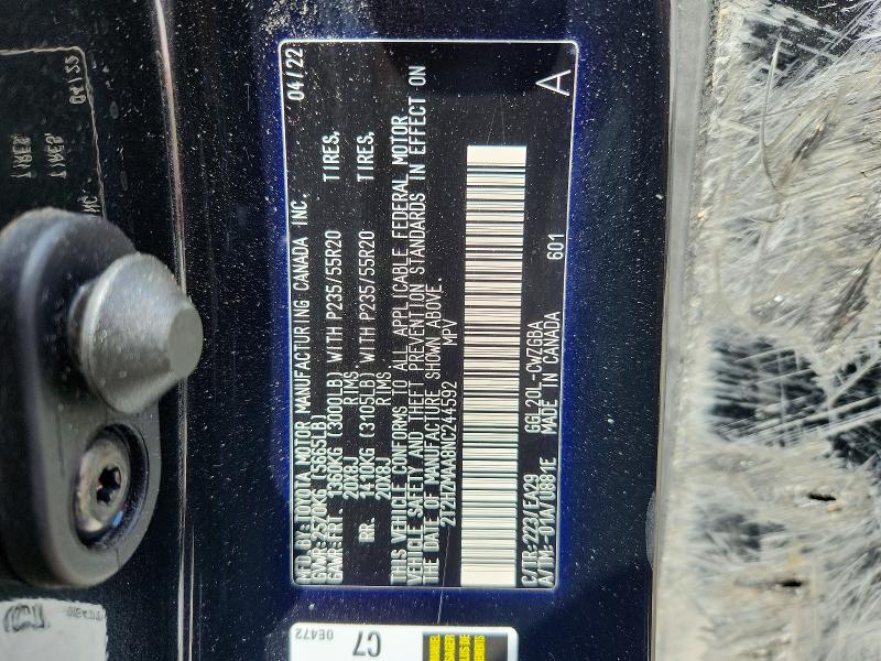 2022 Lexus Rx მანქანა იყიდება აუქციონზე, vin: 2T2HZMAA8NC244592, აუქციონის ნომერი: 53750076