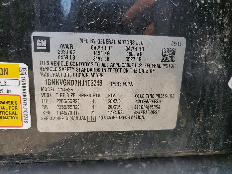 2017 Chevrolet Traverse მანქანა იყიდება აუქციონზე, vin: 1GNKVGKD7HJ102248, აუქციონის ნომერი: 54947206