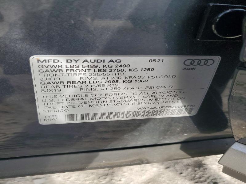 Aukcja sprzedaży 2021 Audi Q5, vin: WA1AAAFY7M2099778, numer aukcji: 55003346