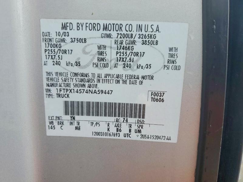 Продажа на аукционе авто 2004 Ford F150, vin: 1FTPX14574NA59447, номер лота: 55217276