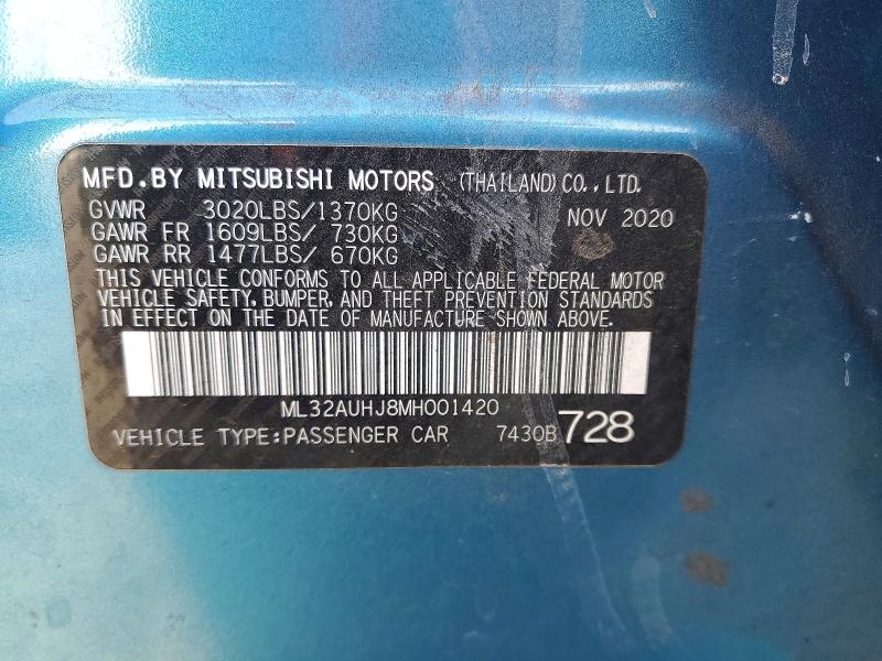 Aukcja sprzedaży 2021 Mitsubishi Mirage, vin: ML32AUHJ8MH001420, numer aukcji: 53193636