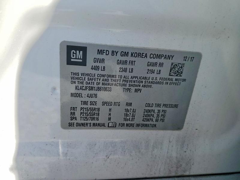 Aukcja sprzedaży 2018 Buick Encore, vin: KL4CJFSM1JB610633, numer aukcji: 53076096