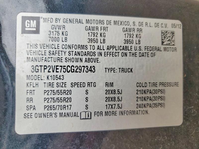 Aukcja sprzedaży 2012 Gmc Sierra, vin: 3GTP2VE75CG297343, numer aukcji: 53834136