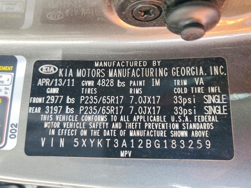 53578176 :رقم المزاد ، 5XYKT3A12BG183259 vin ، 2011 Kia Sorento مزاد بيع