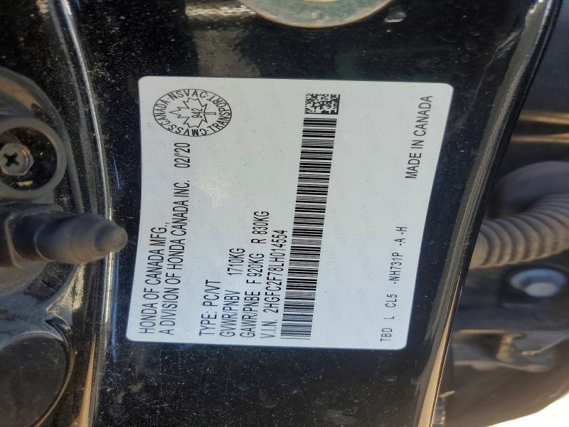 Продаж на аукціоні авто 2020 Honda Civic, vin: 2HGFC2F78LH014554, номер лоту: 54402986