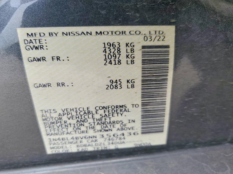 Продаж на аукціоні авто 2022 Nissan Altima, vin: 1N4BL4BV6NN356436, номер лоту: 54294636