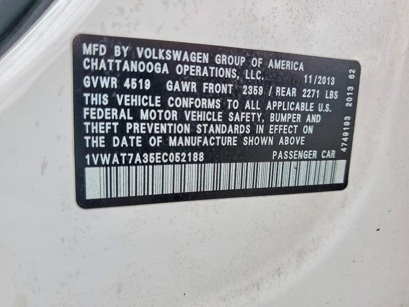 Продажа на аукционе авто 2014 Volkswagen Passat, vin: 1VWAT7A35EC052188, номер лота: 51571586