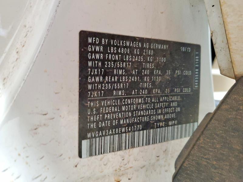 54665786 :رقم المزاد ، WVGAV3AX8EW541770 vin ، 2014 Volkswagen Tiguan مزاد بيع