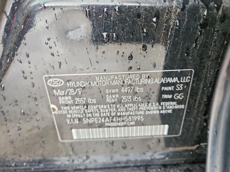 2017 Hyundai Sonata მანქანა იყიდება აუქციონზე, vin: 5NPE24AF4HH581995, აუქციონის ნომერი: 54014556