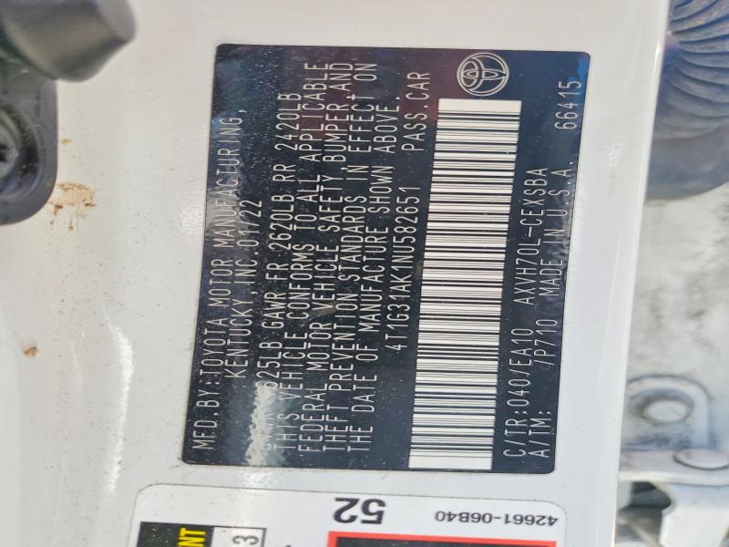 Продаж на аукціоні авто 2022 Toyota Camry Hybrid, vin: 4T1G31AK1NU582651, номер лоту: 53325896