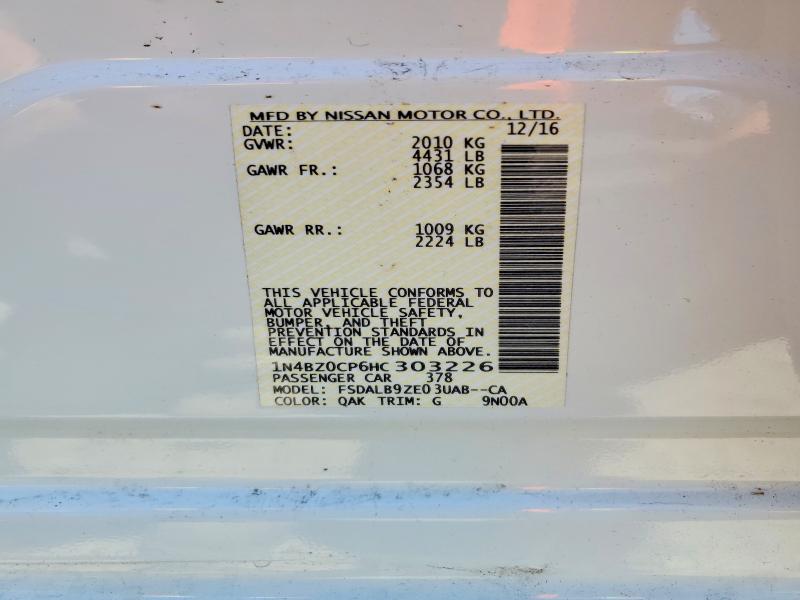 Aukcja sprzedaży 2017 Nissan Leaf, vin: 1N4BZ0CP6HC303226, numer aukcji: 55309766