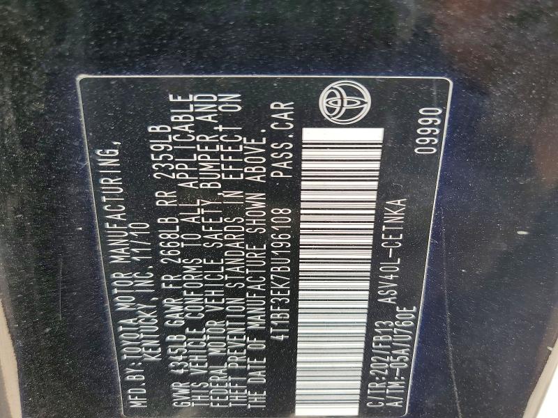 Aukcja sprzedaży 2011 Toyota Camry, vin: 4T1BF3EK7BU196108, numer aukcji: 52262846