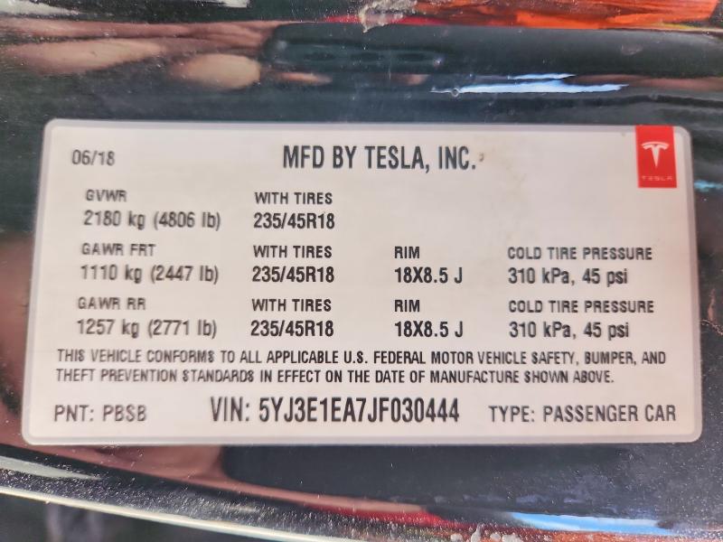 Aukcja sprzedaży 2018 Tesla Model 3, vin: 5YJ3E1EA7JF030444, numer aukcji: 52929316
