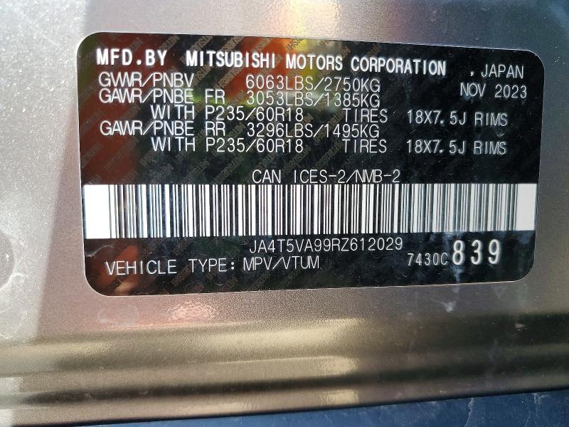 Продажа на аукционе авто 2024 Mitsubishi Outlander, vin: JA4T5VA99RZ612029, номер лота: 52386126