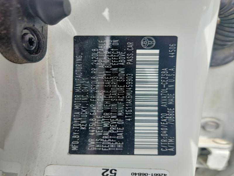 2021 Toyota Camry მანქანა იყიდება აუქციონზე, vin: 4T1G11AK6MU459903, აუქციონის ნომერი: 53364486