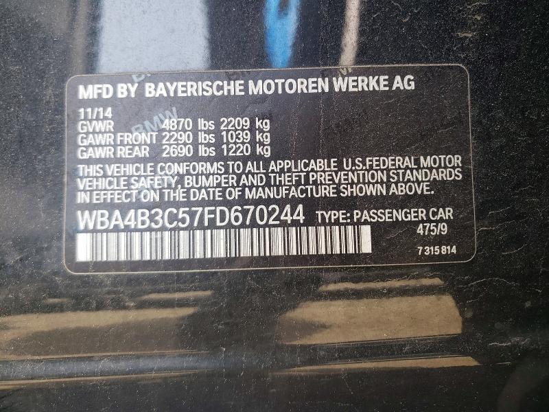 2015 Bmw 435 მანქანა იყიდება აუქციონზე, vin: WBA4B3C57FD670244, აუქციონის ნომერი: 54603276