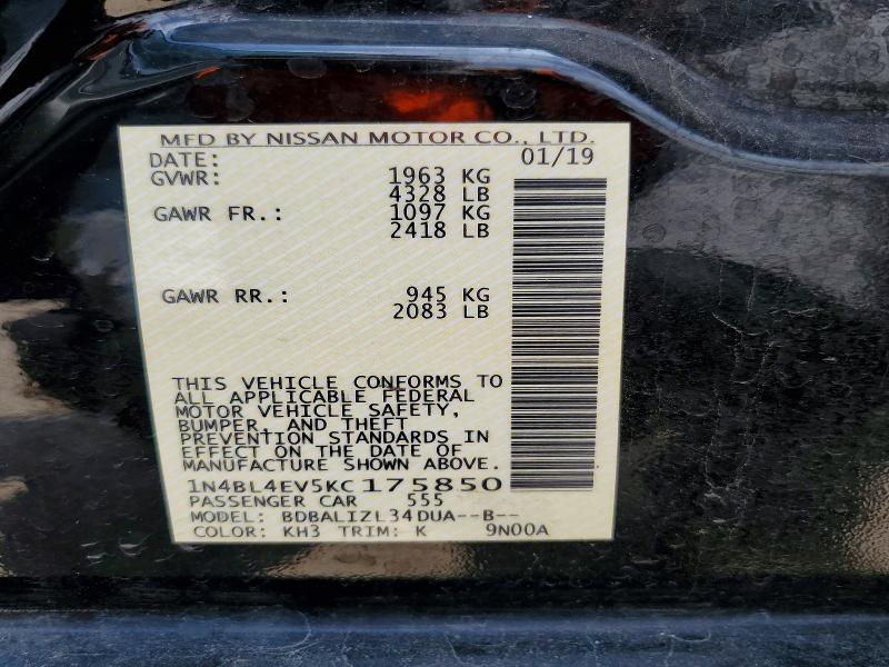 Aukcja sprzedaży 2019 Nissan Altima, vin: 1N4BL4EV5KC175850, numer aukcji: 55021216
