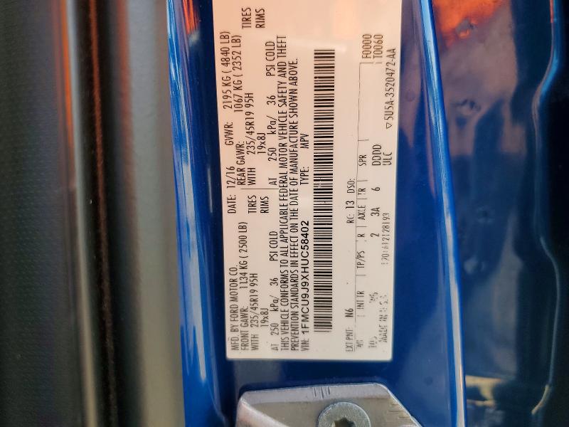 2017 Ford Escape მანქანა იყიდება აუქციონზე, vin: 1FMCU9J9XHUC58402, აუქციონის ნომერი: 55107926
