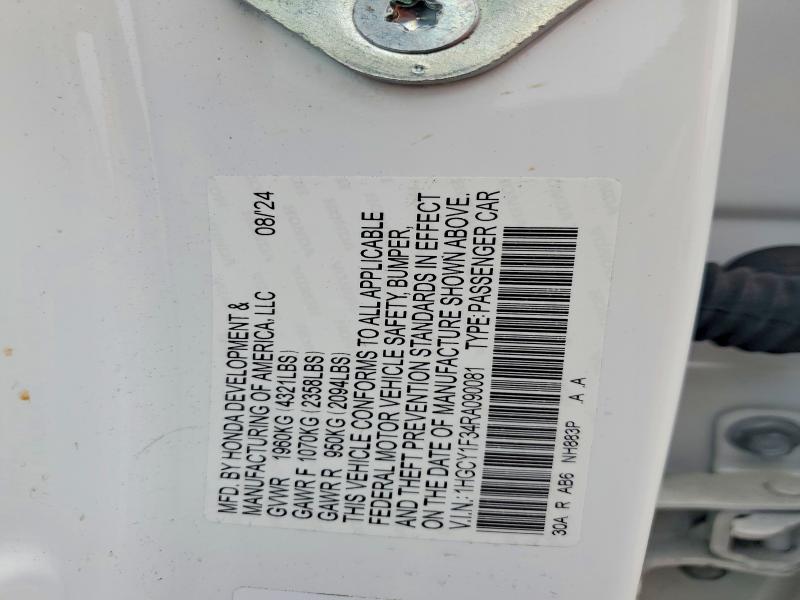 Продажа на аукционе авто 2024 Honda Accord, vin: 1HGCY1F34RA090081, номер лота: 53940486