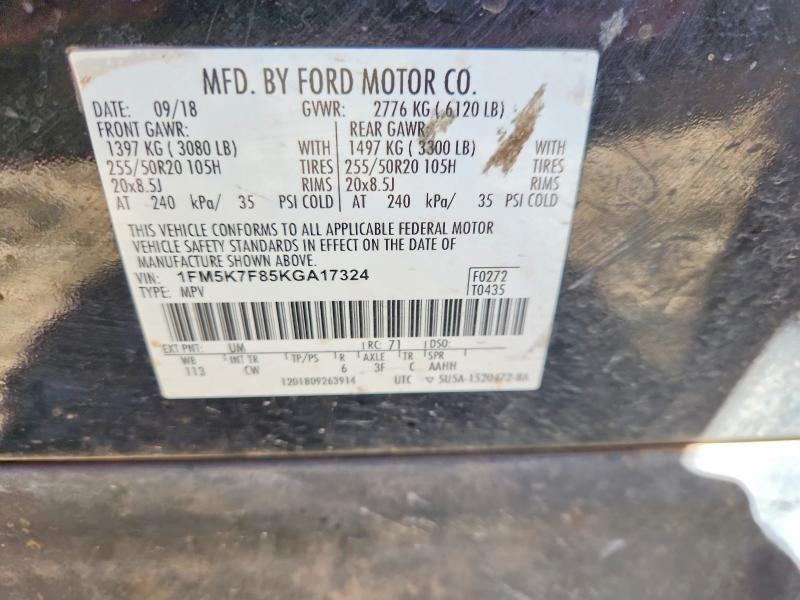 2019 Ford Explorer მანქანა იყიდება აუქციონზე, vin: 1FM5K7F85KGA17324, აუქციონის ნომერი: 52738156