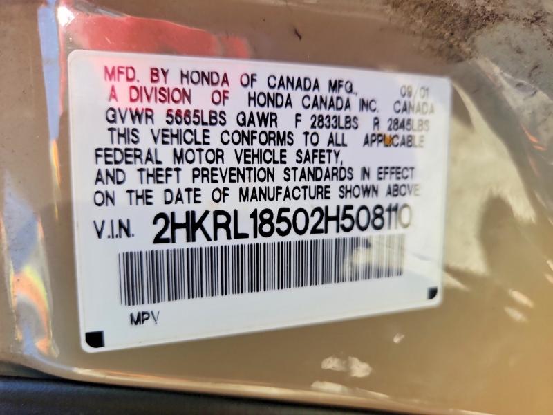 53062626 :رقم المزاد ، 2HKRL18502H508110 vin ، 2002 Honda Odyssey مزاد بيع
