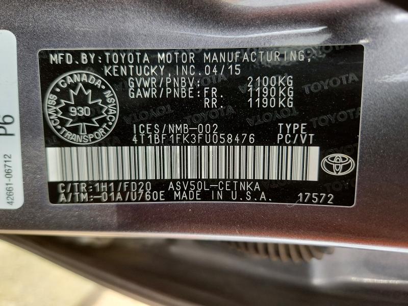 55243426 :رقم المزاد ، 4T1BF1FK3FU058476 vin ، 2015 Toyota Camry مزاد بيع