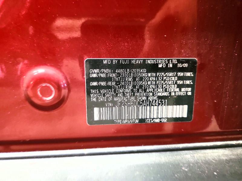 Продажа на аукционе авто 2010 Subaru Forester, vin: JF2SH6DC5AH744531, номер лота: 52644356