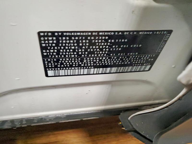 Aukcja sprzedaży 2021 Volkswagen Tiguan, vin: 3VV2B7AX0MM022740, numer aukcji: 51954766