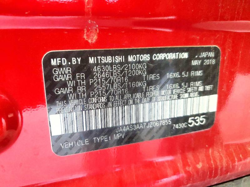 53696626 :رقم المزاد ، JA4AS3AA7JZ067855 vin ، 2018 Mitsubishi Eclipse Cross مزاد بيع