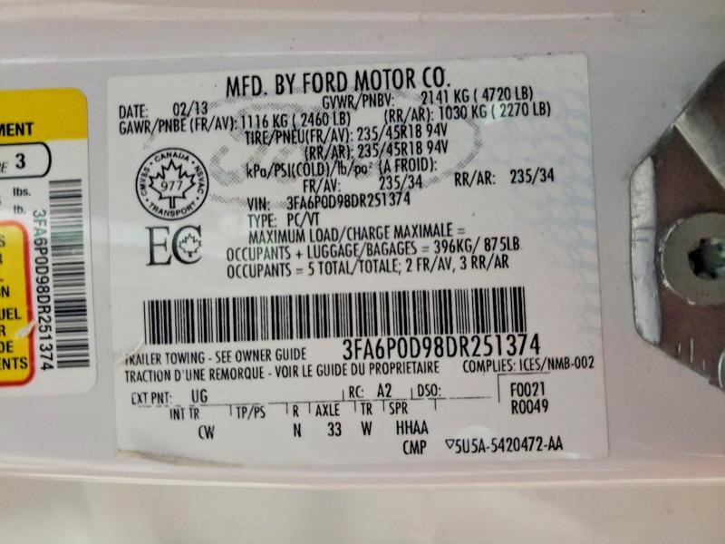 Продажа на аукционе авто 2013 Ford Fusion, vin: 3FA6P0D98DR251374, номер лота: 52514486