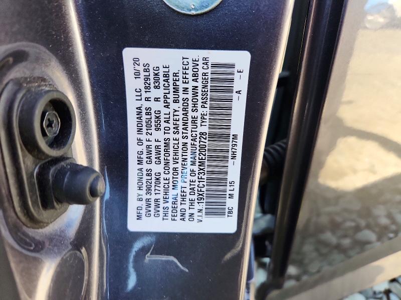 2021 Honda Civic მანქანა იყიდება აუქციონზე, vin: 19XFC1F3XME200728, აუქციონის ნომერი: 52406766