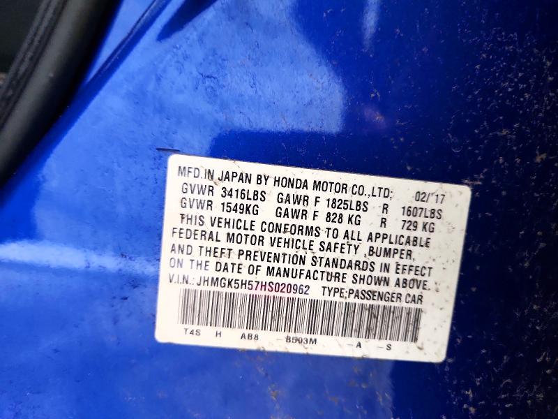 Aukcja sprzedaży 2017 Honda Fit, vin: JHMGK5H57HS020962, numer aukcji: 52700086
