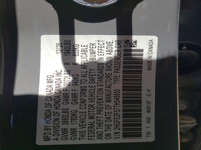Продажа на аукционе авто 2026 Honda Civic, vin: 2HGFE2F57TH548850, номер лота: 55511326