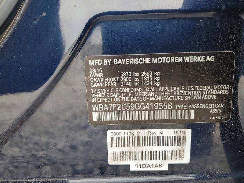 Aukcja sprzedaży 2016 Bmw 750, vin: WBA7F2C59GG419558, numer aukcji: 52136676