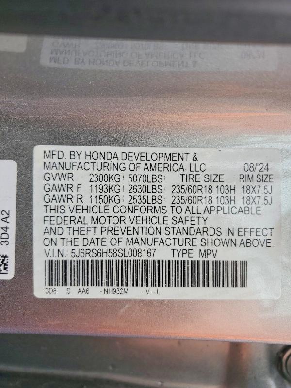 Aukcja sprzedaży 2025 Honda Cr-v, vin: 5J6RS6H58SL008167, numer aukcji: 53366906