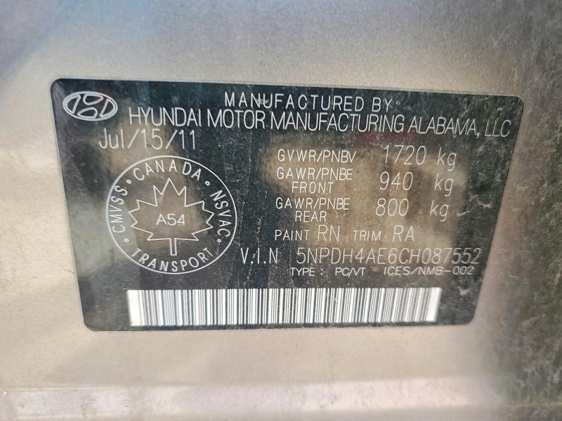 Aukcja sprzedaży 2012 Hyundai Elantra, vin: 5NPDH4AE6CH087552, numer aukcji: 53880656