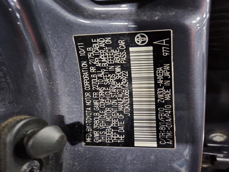 Aukcja sprzedaży 2011 Toyota Prius, vin: JTDKN3DU6B1439922, numer aukcji: 53006596