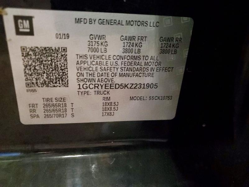 Продаж на аукціоні авто 2019 Chevrolet Silverado, vin: 1GCRYEED5KZ231905, номер лоту: 54965116