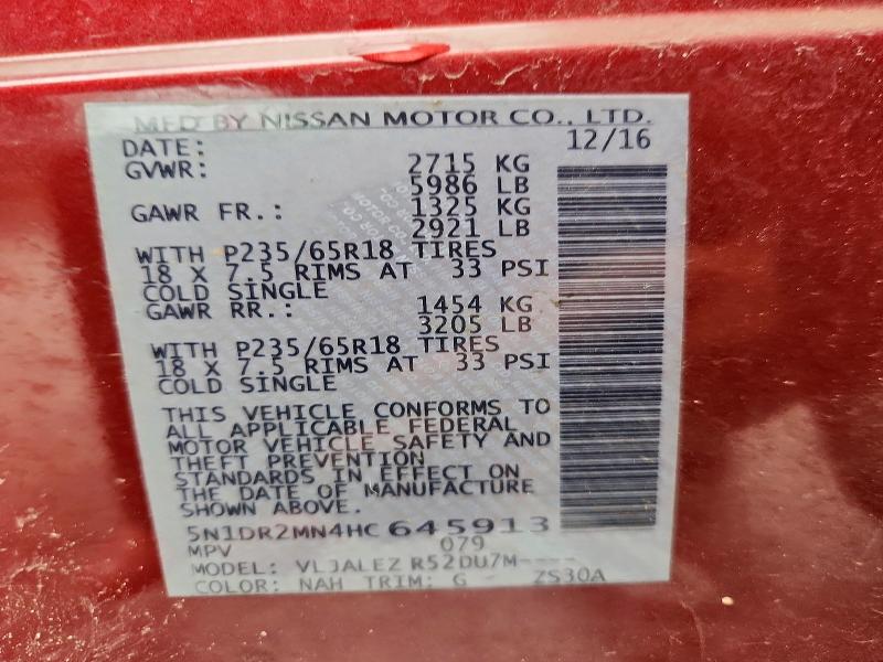 Aukcja sprzedaży 2017 Nissan Pathfinder, vin: 5N1DR2MN4HC645913, numer aukcji: 54659436