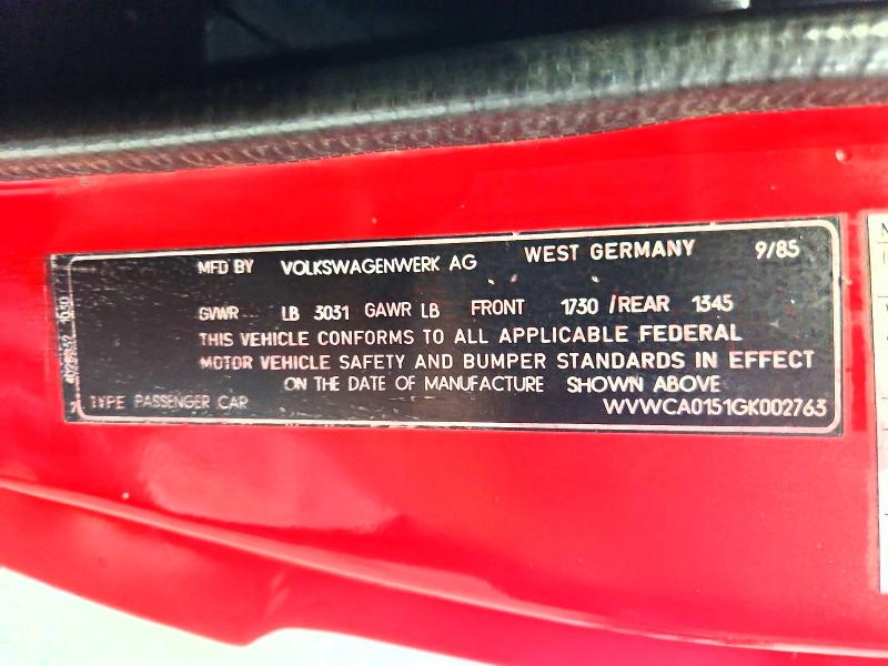 54715656 :رقم المزاد ، WVWCA0151GK002763 vin ، 1986 Volkswagen Cabriolet مزاد بيع