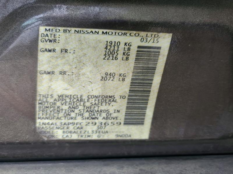 Продажа на аукционе авто 2015 Nissan Altima, vin: 1N4AL3AP9FC293659, номер лота: 51960596