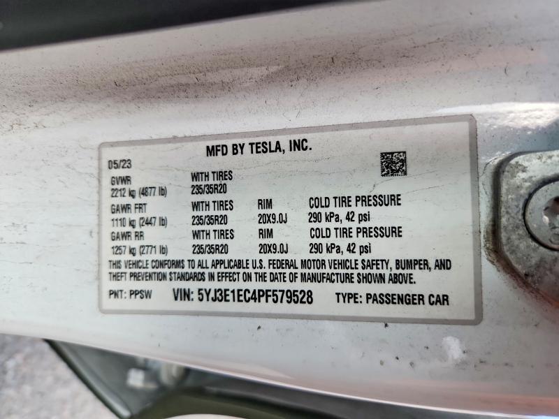 2023 Tesla Model 3 მანქანა იყიდება აუქციონზე, vin: 5YJ3E1EC4PF579528, აუქციონის ნომერი: 53584116