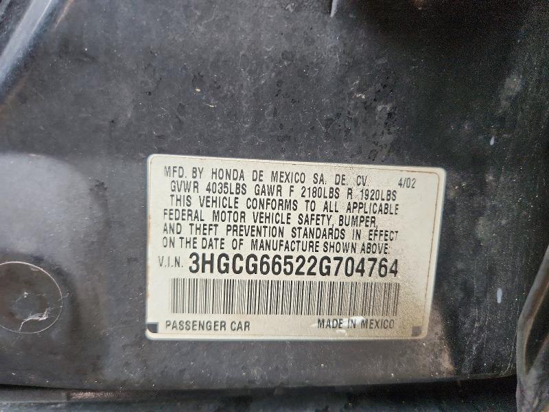 Aukcja sprzedaży 2002 Honda Accord, vin: 3HGCG66522G704764, numer aukcji: 53689556