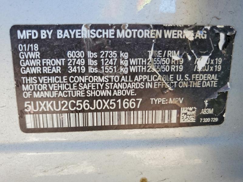 Aukcja sprzedaży 2018 Bmw X6, vin: 5UXKU2C56J0X51667, numer aukcji: 53972456