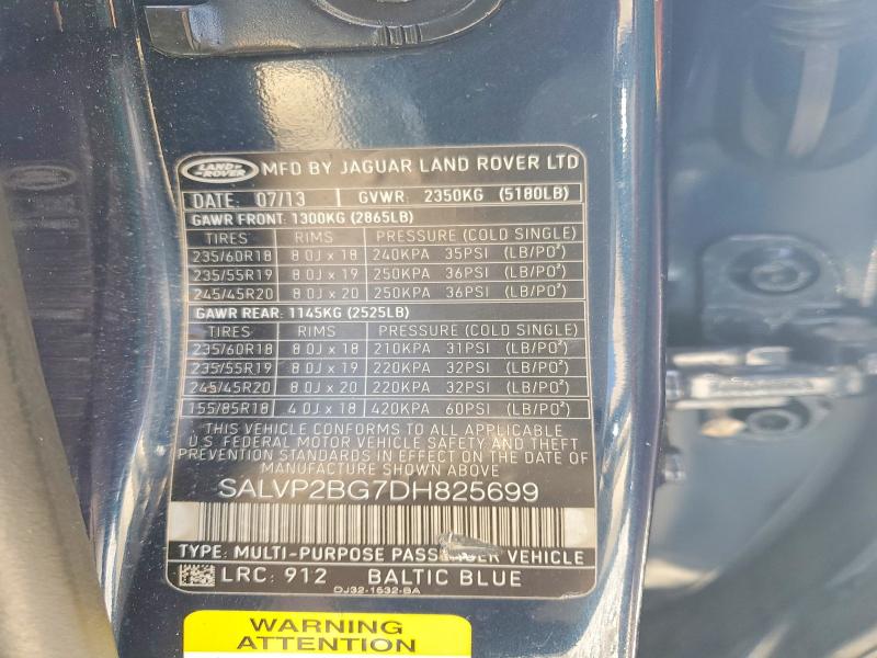 2013 Land Rover Range Rover Evoque მანქანა იყიდება აუქციონზე, vin: SALVP2BG7DH825699, აუქციონის ნომერი: 53388506